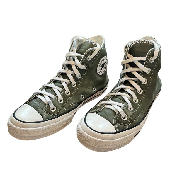Converse Chuck Taylor All Star Sneakers Shoes Mens Size 4 Womens 6 Green Leather - Picture 2 of 12